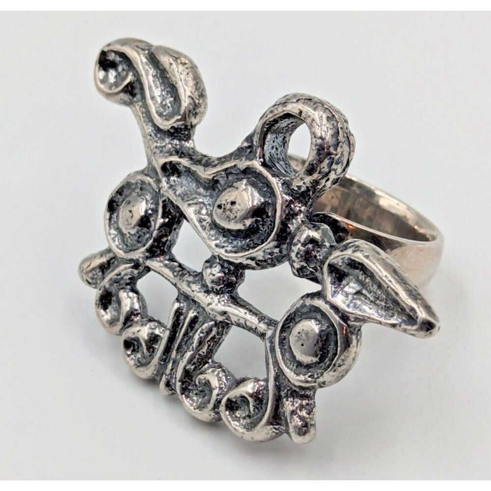 Vintage Sterling Silver 925 Pre-Colombia Design Chunky Brutalist Ring Sz 11